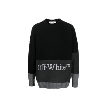 OFF WHITE Blocked Intarsia Logo Wool Crew Sweater