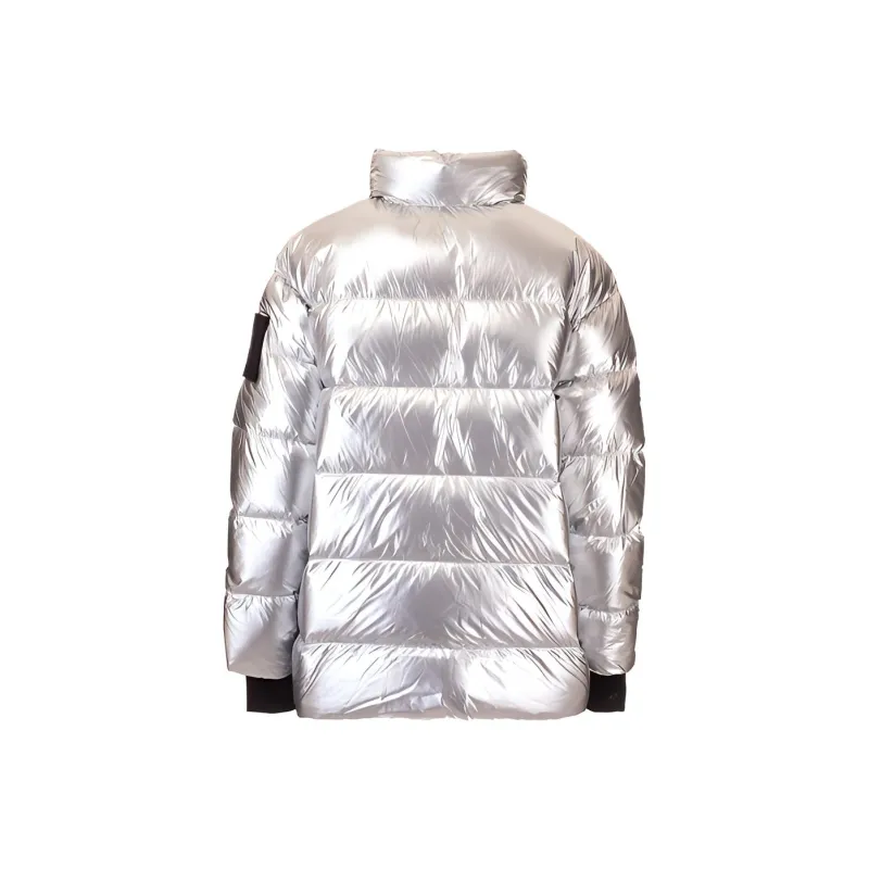 Moose Knuckles Solid Color Stand Collar Loose Fit Cropped Down Jacket Women's Silver-1