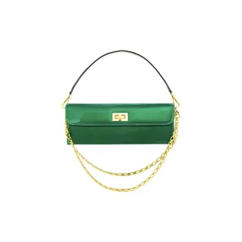RFACTORY Cow Leather Euphoria Gold Brick Chain Bag, Baguette Bag, Shoulder Bag, Crossbody Bag Women's Bright Green