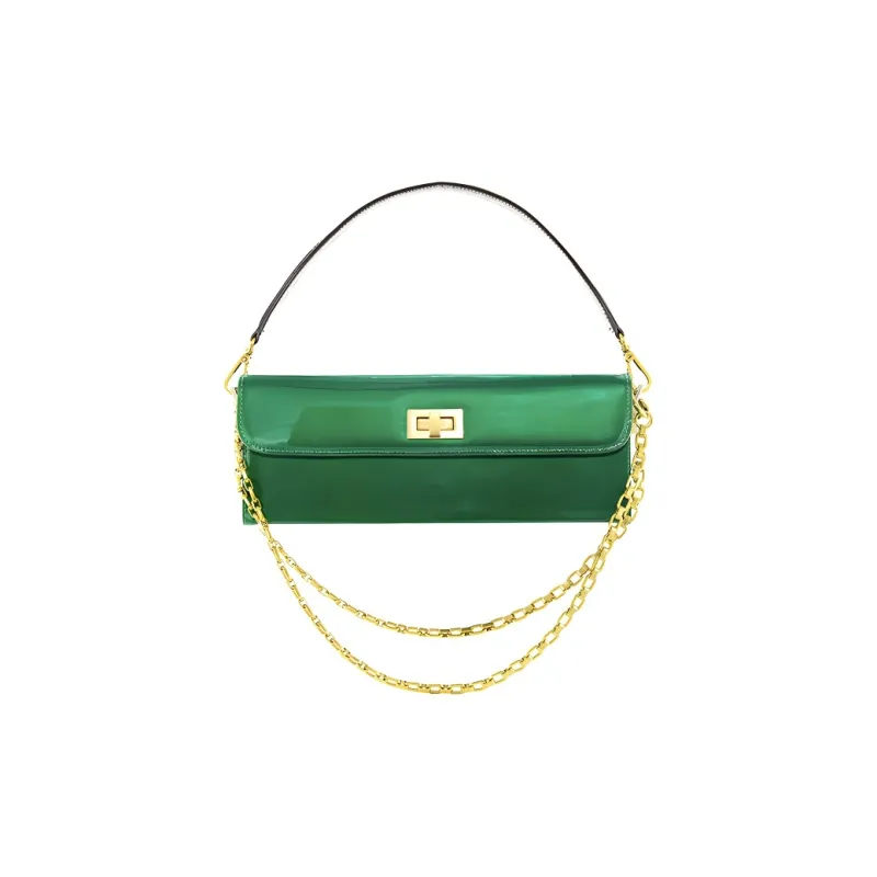 RFACTORY Cow Leather Euphoria Gold Brick Chain Bag, Baguette Bag, Shoulder Bag, Crossbody Bag Women's Bright Green-0