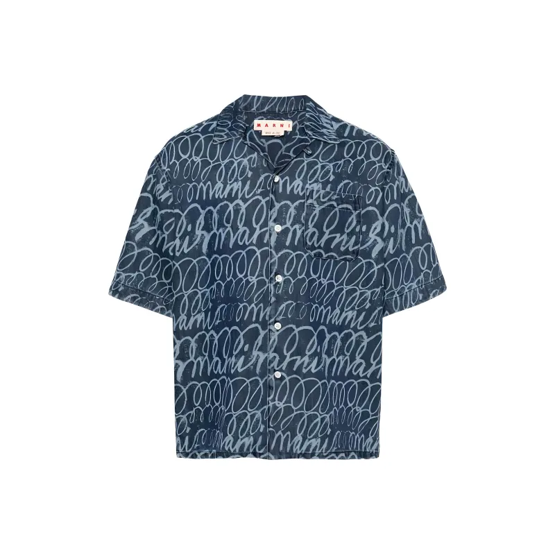 MARNI Echoes print Denim Shirt-0