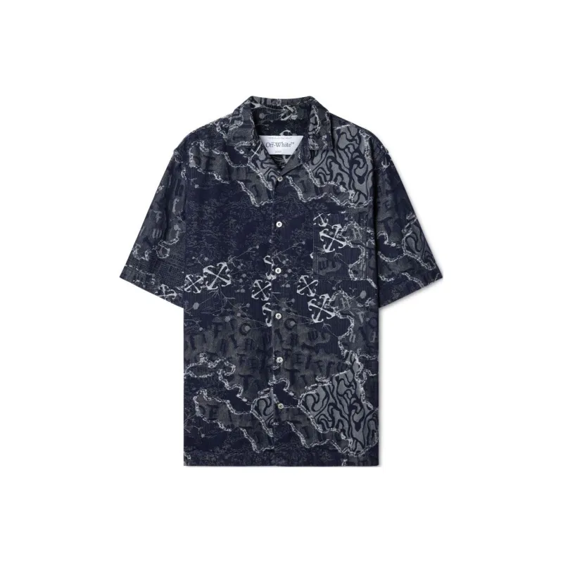 OFF WHITE All Over Patterned Short Sleeved Bowling Shirt-0