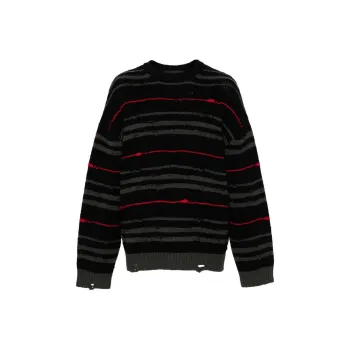 JUUN.J Ripped Drop Shoulder Striped Jumper