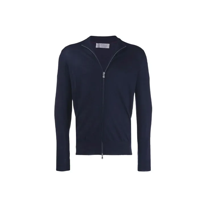 Brunello Cucinelli FW21 Lapel Fitted Long-Sleeved Knitwear Men's Dark Blue-0