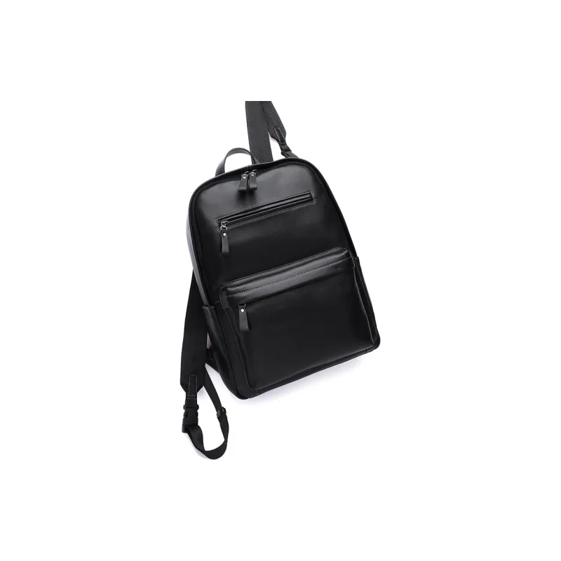 VIHUS Top Grain Cow Leather Backpack Men's Black-3