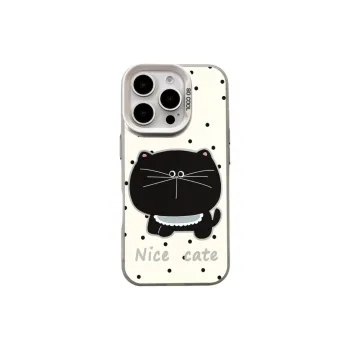 Sopi Acrylic Material Polka Dot Big Head Black Cat Phone Cases Compatible With IPhone 16/15 Pro Max/Apple 13/14 Pro/Max