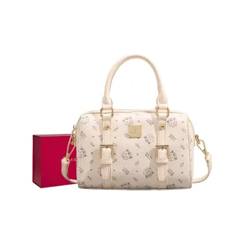PESASRIE PU Boston Bag, Shoulder Bag, Crossbody Bag, Handbag Regular Women's Light Pink/Ecru