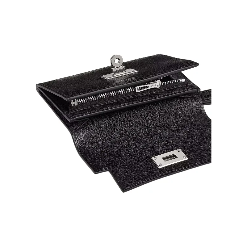 HERMES Kelly Pocket Chamkila Goat Skin Wallet Women's 89 Noir Black-2