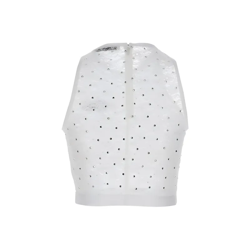 Alessandra Rich Sleeveless Cropped Laced Tank Top-1