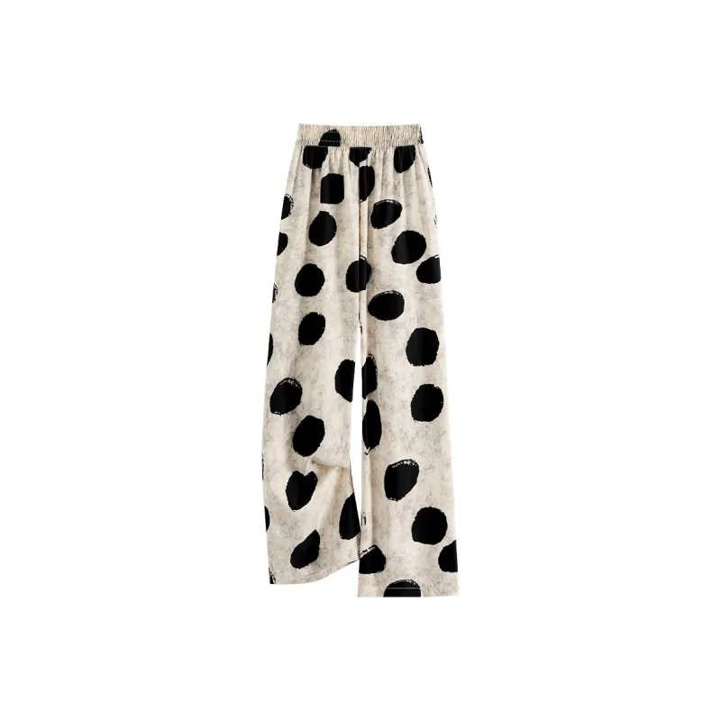 TOUCH Casual Pants Women's Beige Black Polka Dot-2