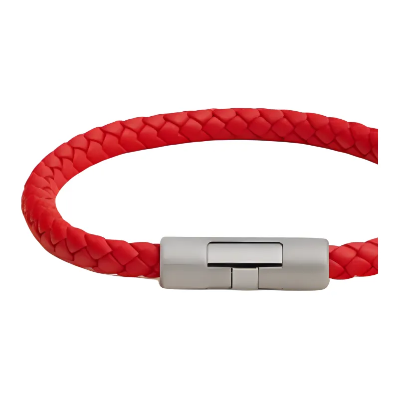 HERMES Leather Palladium Bracelets Men's Red-1
