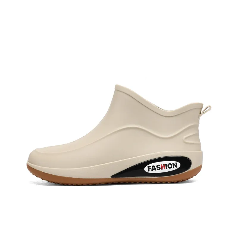 LONGYING Rain Boots Men Black Red/Beige-4
