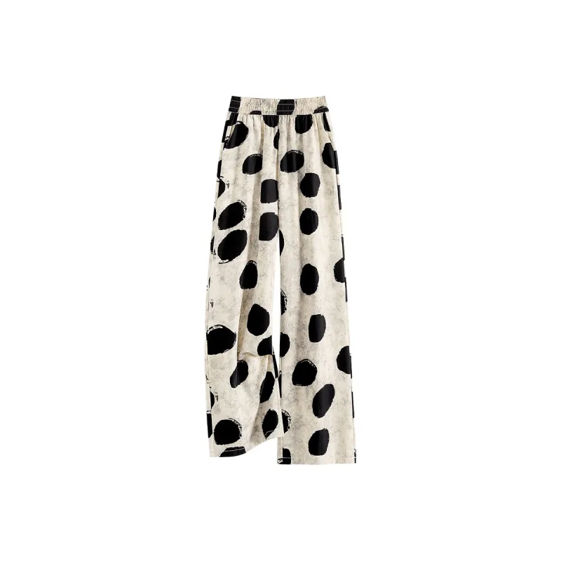 TOUCH Casual Pants Women's Beige Black Polka Dot-1