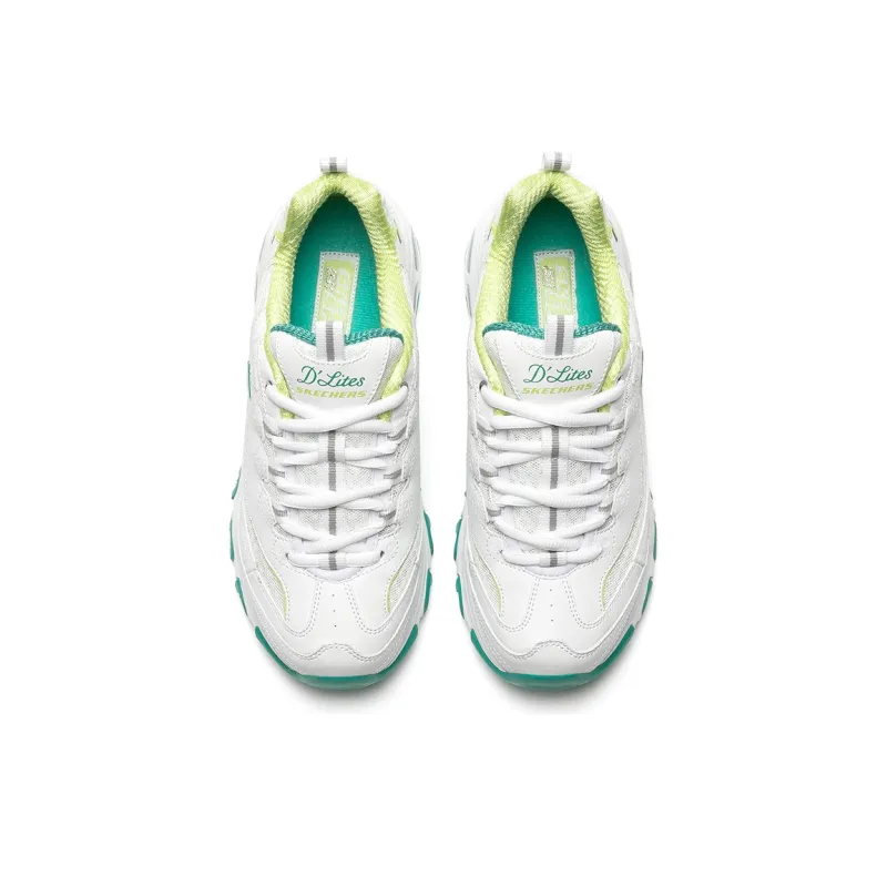 Skechers D Lites 1.0 Low Top Running Shoes White/Green Women's-3