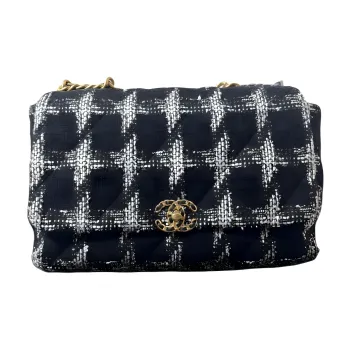 CHANEL 19Bag22K Fall And Winter Wool Twill Soft Woolen Shoulder Bag, Crossbody Bag Tubas Women's Black White
