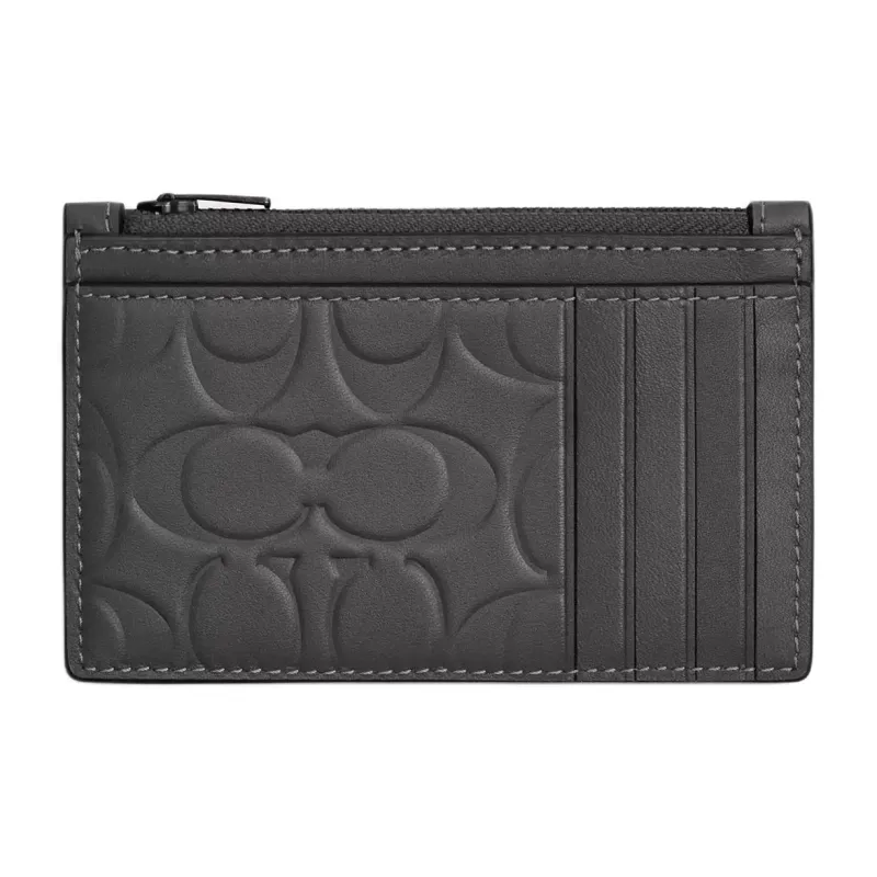 COACH Smooth Calf Leather Card Holder Mini Men's Charcoal-1