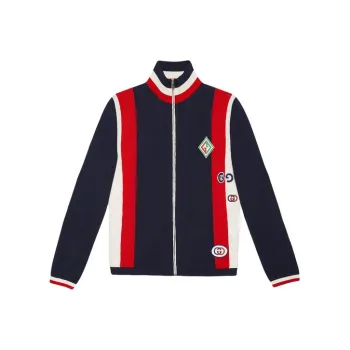 GUCCI Logo Appliqued Striped Wool Sweater