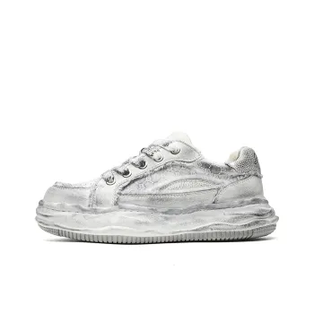 OUBT Niche Distressed Shoes Breathable And Slip Resistant Low Top Skateboard Shoes Men's White Gray