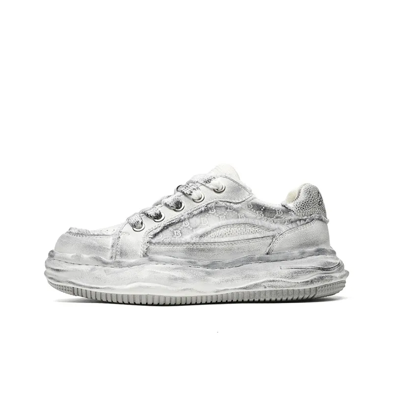 OUBT Niche Distressed Shoes Breathable And Slip Resistant Low Top Skateboard Shoes Men's White Gray-0