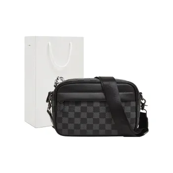 Old Man's Head Synthetic Leather Crossbody Bag, Commute Cell Phone Pouch Men's Black/Black Checkerboard/Black Pattern