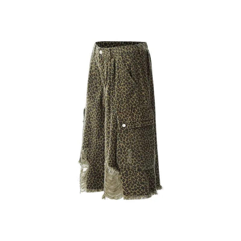 VINMUK Denim Shorts Unisex Leopard Print-2