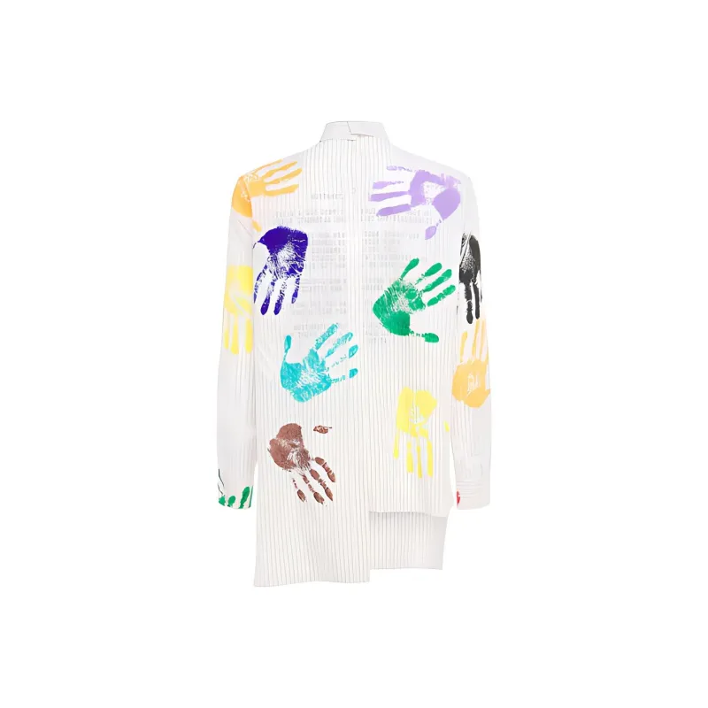 Lanvin X Gallery Dept. Patchwork Asymmetrical Pinstriped Poplin Shirt With Hand Paint Marks-1