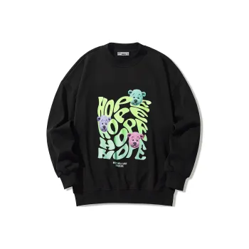 GUKUUL Cartoon Bear Letter Print Crew Neck Pullover Sweatshirt Unisex