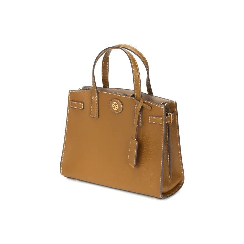 TORY BURCH Robinson Litchi Grain Leather Briefcase Shoulder Bag Crossbody Bag Handbag Small Size Women's Brown-1