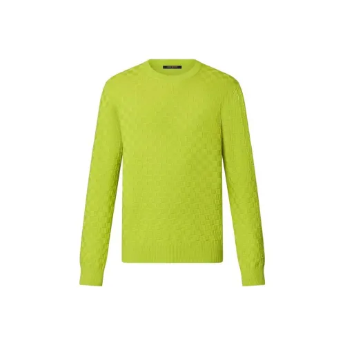 LOUIS VUITTON Damier Wool Long-Sleeved Crewneck Sweater Men's Clove Green