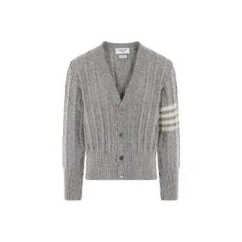 THOM BROWNE Rwb Striped Twist Cable Knitted Cardigan