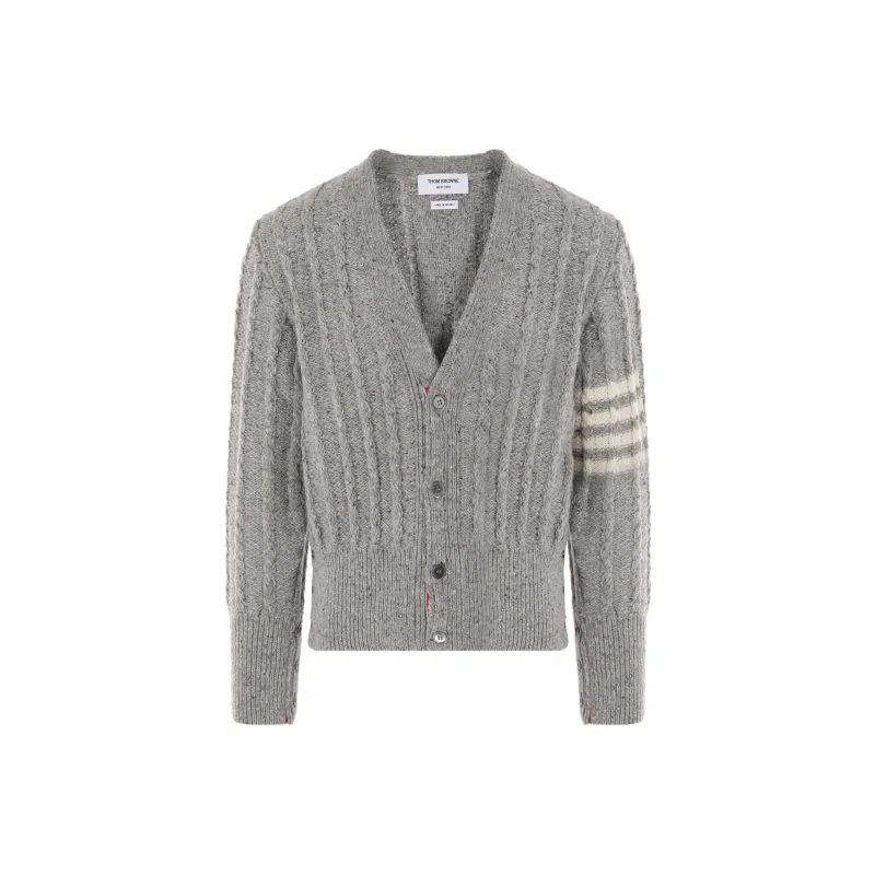 THOM BROWNE Rwb Striped Twist Cable-Knitted Cardigan-0