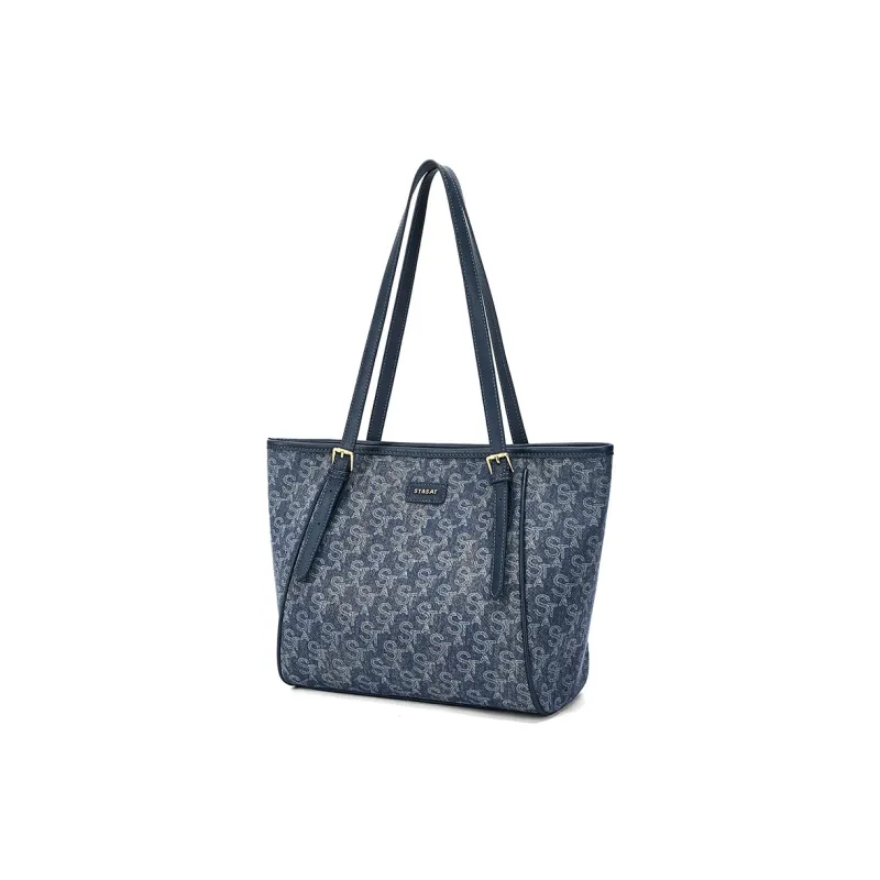 ST&SAT Fabric With Synthetic Leather Denim Bag Tote Bag, Shopping Bag, Shoulder Bag Women's Blue-1