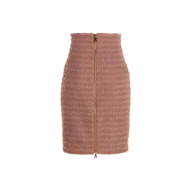 BALMAIN Button Embellished Tweed Pencil Skirt-1