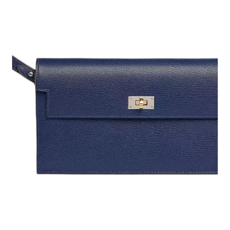 HERMES Kelly Pocket Chamkila Goatskin Wallet Women's 73 Bleu Saphir Sapphire Blue-3