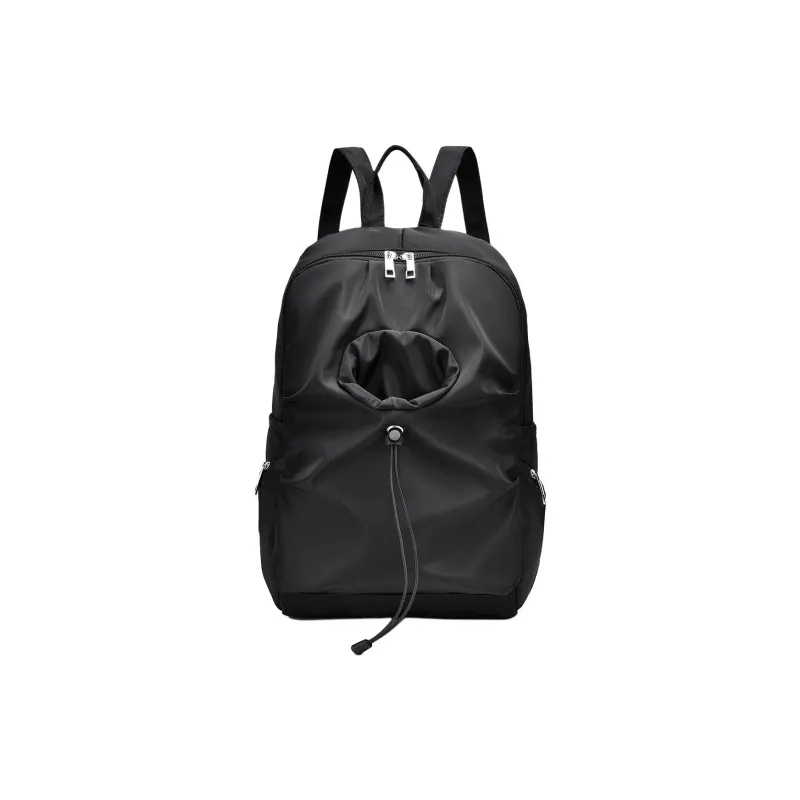 OURFUN Oxford Patchwork PU Backpack Unisex Black Leather Membrane/Black-3