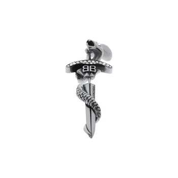 Balenciaga Rhinestone Brass Aluminum Glass Earrings Unisex Silver
