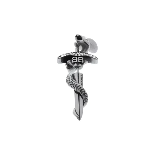 Balenciaga Rhinestone Brass Aluminum Glass Earrings Unisex Silver