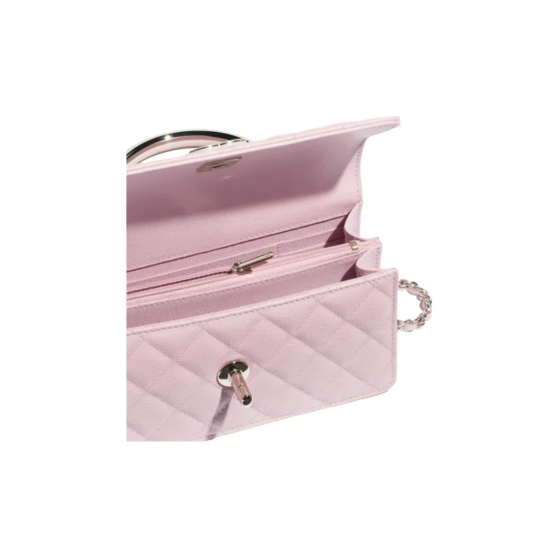 CHANEL Grain Calfskin One Shoulder Handbag Women's Pink-2