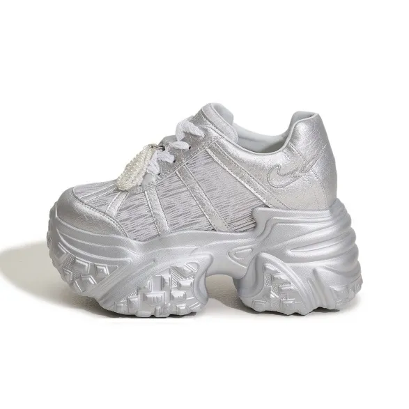 Milan Love Song Breathable Lightweight Height Increasing Low Top Chunky Sneakers Women's Solid Color-0