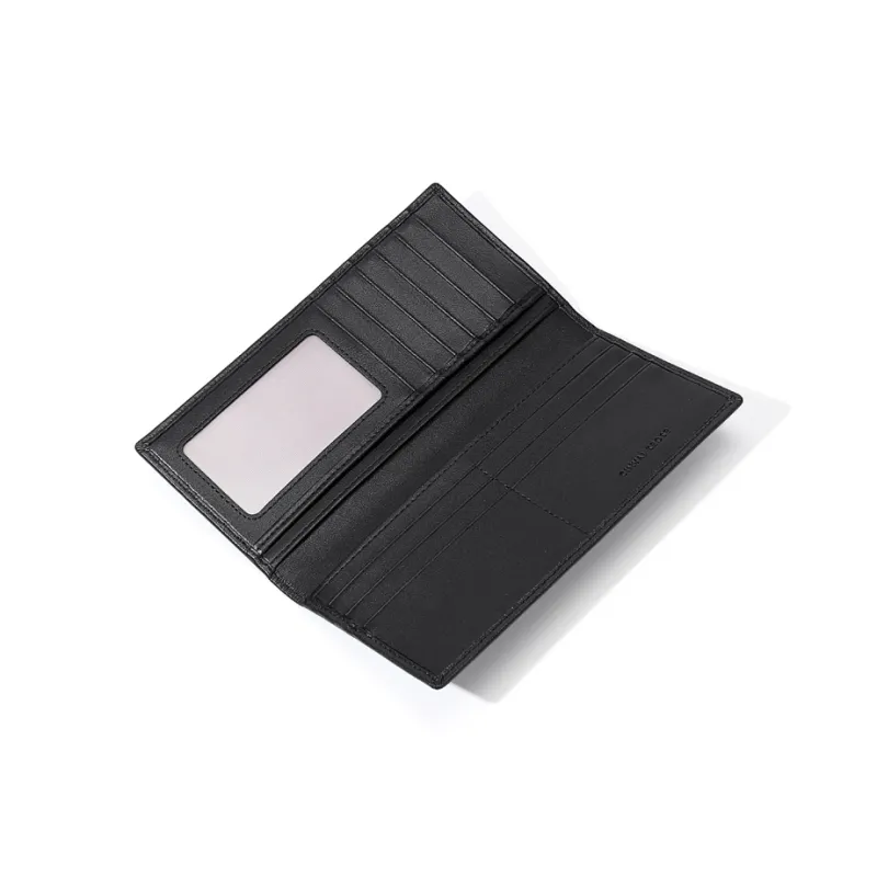 CinvaiKrose Cow Leather With Synthetic Leather Long Coin Purse, Clutch Storage Document Wallet Men's Black-4