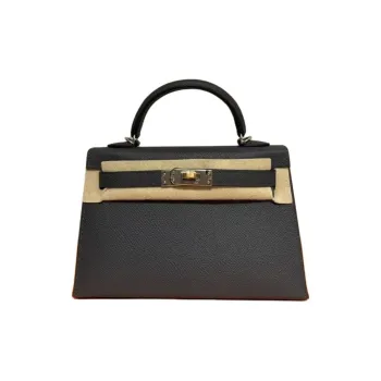 HERMES Mini Kelly 2nd Generation Epson Cow Leather Shoulder Bag, Crossbody Bag, Handbag Mini Women's 89 Noir Black