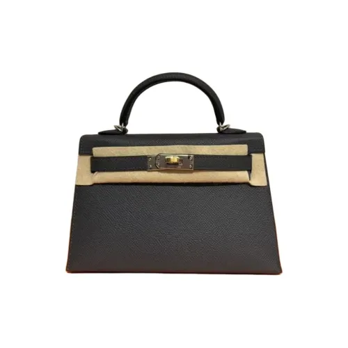 HERMES Mini Kelly 2nd Generation Epsom Leather Shoulder Bag, Crossbody Bag, Handbag Mini Women's 89 Noir Black