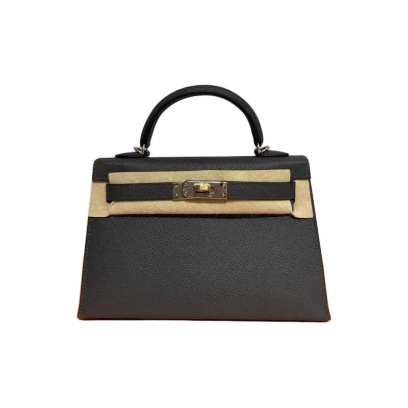 HERMES Mini Kelly 2nd Generation Epsom Leather Shoulder Bag, Crossbody Bag, Handbag Mini Women's 89 Noir Black-0