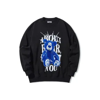 GUKUUL Bear Letter Print Loose Fit Pullover Sweatshirt Unisex