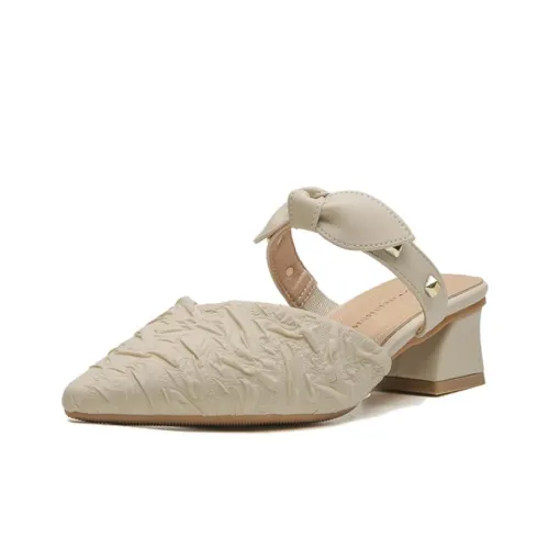 Than Than Me Rubber Sole Slip Resistant Closed Toe Slippers Women's Apricot