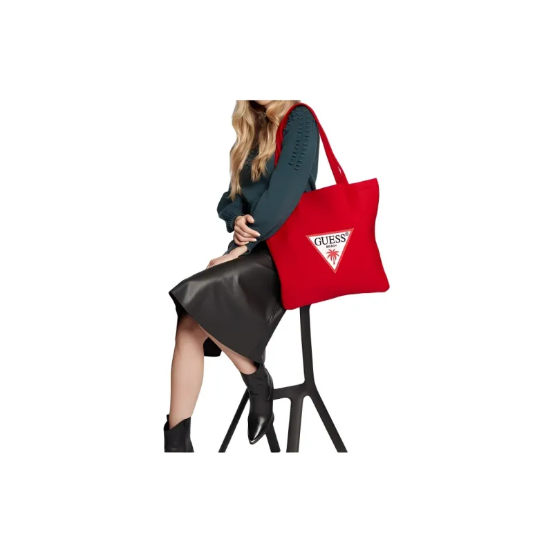 GUESS Nylon Tote Bag, Shopping Bag, Handbag Regular Women's Red-4