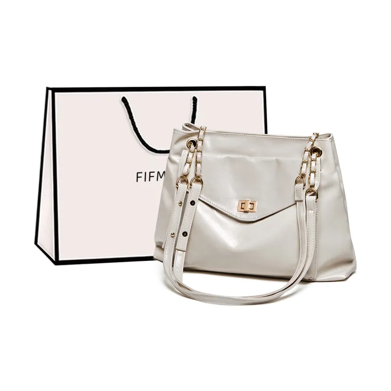 15 MINS Synthetic Leather Shoulder Bag Large Size Women's Green/Black/Brown/Ecru-10