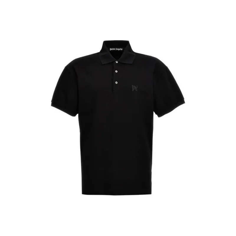 PALM ANGELS Monogram Embroidered Short Sleeved Polo Shirt-0