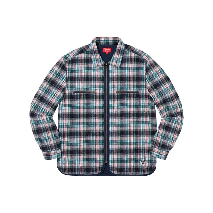 Supreme Quilted Plaid Zip Up Shirt-0