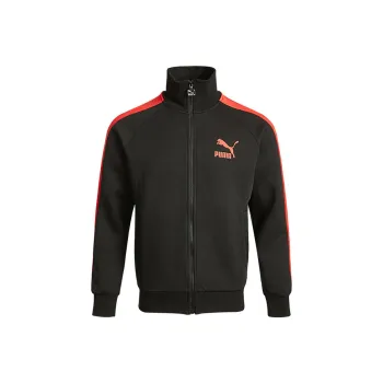 Puma T7 Men's Colorblock Logo Knit Sport Jacket Black